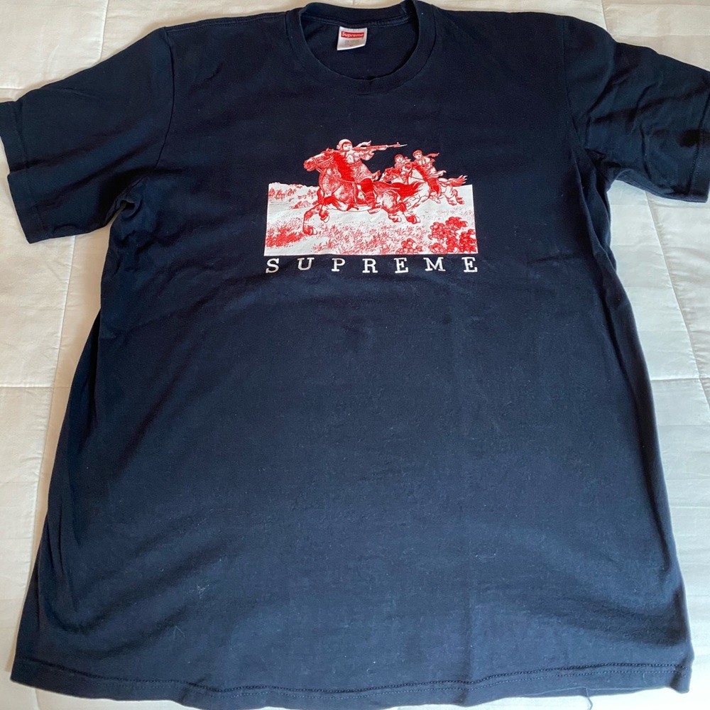Supreme NY navy Red Horse Riders logo print TShirt